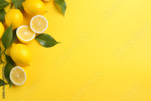 Zitronen auf gelbem Hintergrund, Platz für text auf der rechten Seite photo