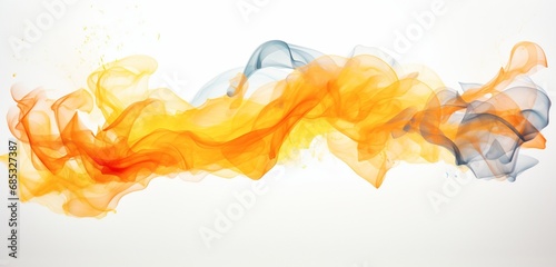 A breathtaking burst of orange and yellow flames, frozen in time against a seamless white background, captured in exquisite detail by a high-definition camera.