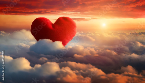 red heart shaped clouds at sunset beautiful love background with copy space valentine s day concept photo
