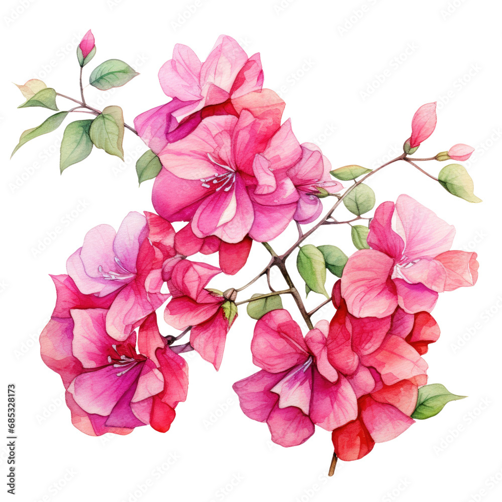 Flowers, bougainvillea, watercolor pink flowers transparent background.
