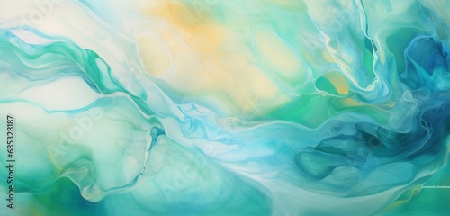 Teal and Green Pigments Conspire in a Fluid Ballet, Crafting an Abstract Watercolor Wonderland Beyond Imagination