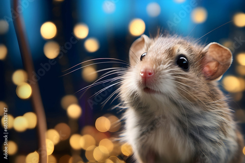 Sweet adorable mouse on magical golden bokeh background © Cris