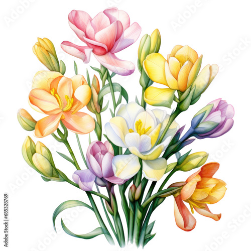 Flowers  Freesia  watercolor on transparent background.