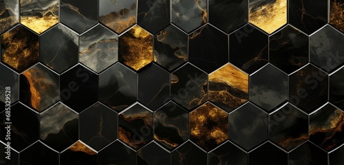 A captivating blend of obsidian hexagons  reflecting a mysterious  moonlit ambiance.