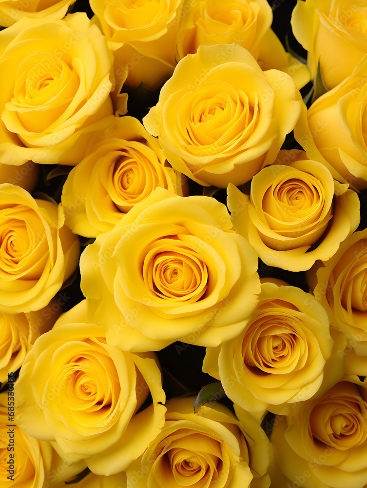 Floral background with yellow roses, top view Floral background with yellow roses, top view