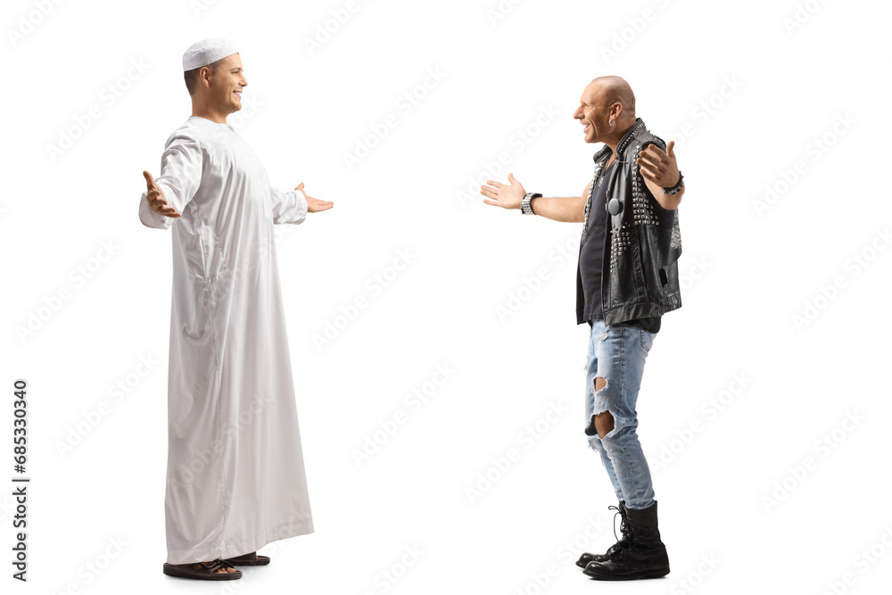 Two men meeting isolated on white background