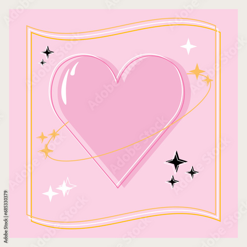 Valentine's Day romantic card in Y2K aesthetics. Vector illustration