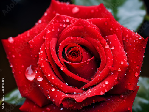 Close up of red rose with water drops  floral background 