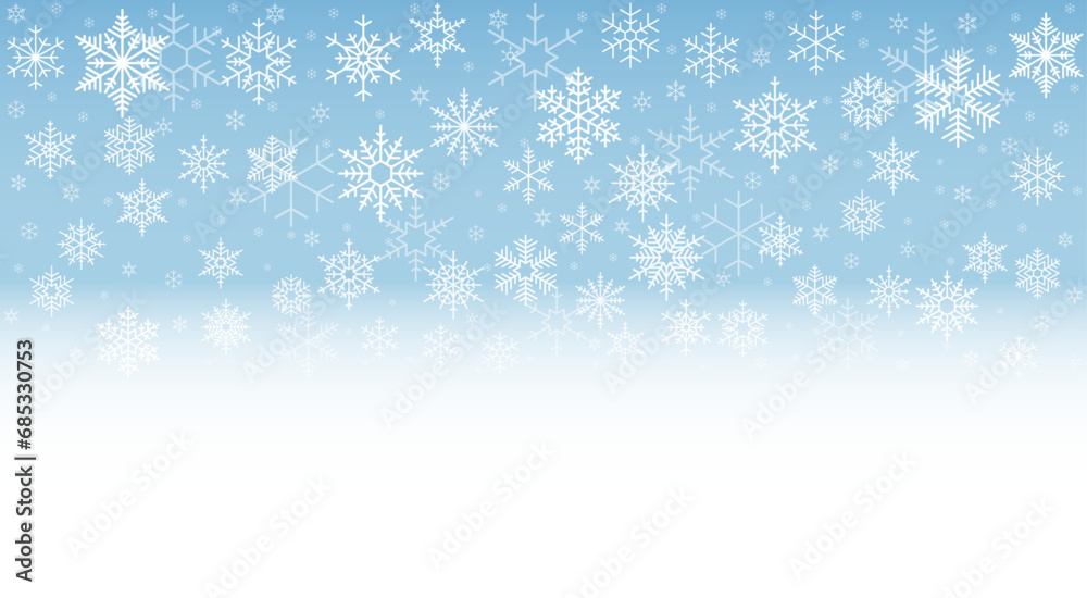 White Seamless Falling Snowflake Pattern Isolated On Blue White Ombre Background