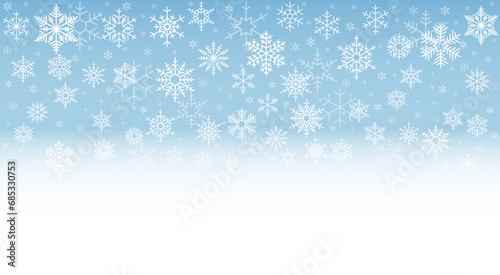 White Seamless Falling Snowflake Pattern Isolated On Blue White Ombre Background