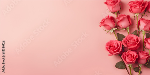 Pink roses on pink background with copy space © TatjanaMeininger