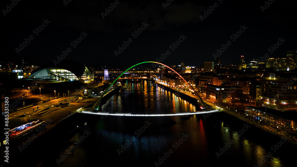 Scenic aerial photo of the bridge in Newcastle upon Tyne