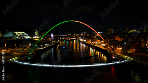 Scenic aerial photo of the bridge in Newcastle upon Tyne