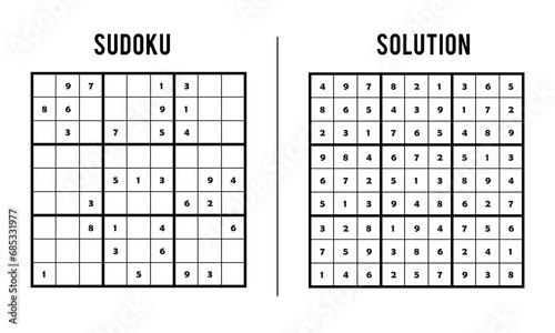 Sudoku Puzzles for Kids and Adults, Game With Solution, Magic Square. Logic puzzle game. Digital rebus