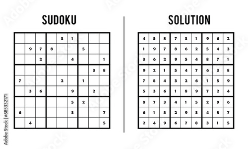 Sudoku Puzzles for Kids and Adults, Game With Solution, Magic Square. Logic puzzle game. Digital rebus