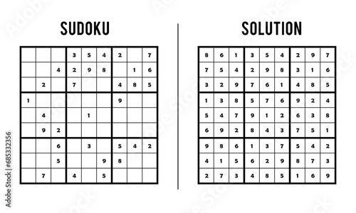 Sudoku Puzzles for Kids and Adults, Game With Solution, Magic Square. Logic puzzle game. Digital rebus