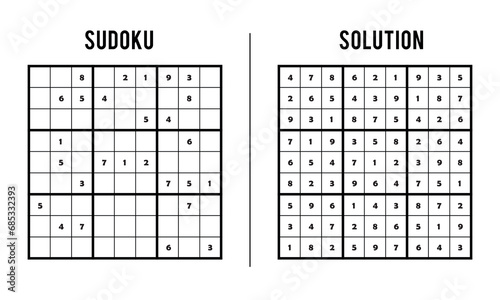 Sudoku Puzzles for Kids and Adults, Game With Solution, Magic Square. Logic puzzle game. Digital rebus