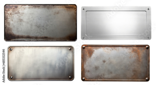 Set of metal plates with rusted surfaces, cut out