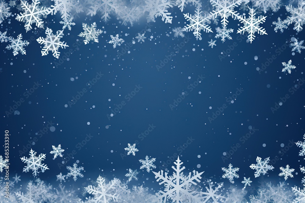 christmas background with snowflakes, frame for text with white snowflakes  on blue background, copyspace 