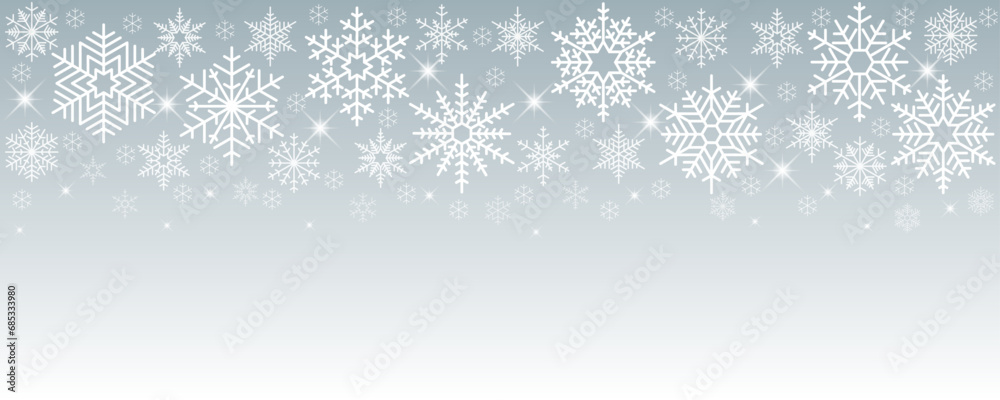 White Seamless Falling Snowflake Pattern Isolated On Ice Grey Ombre Background