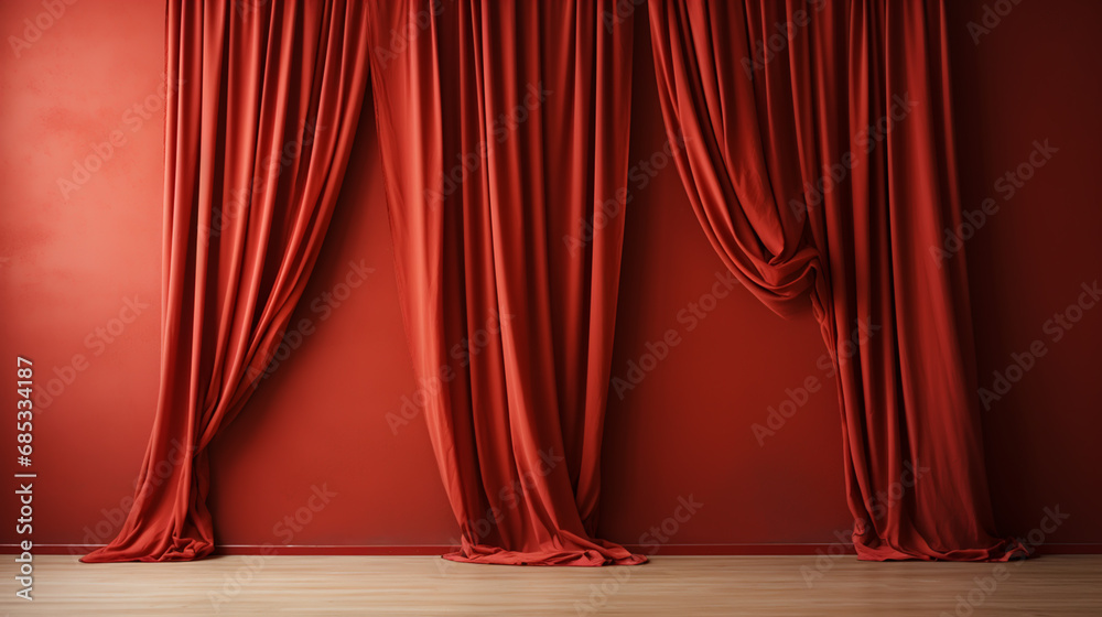 Fototapeta premium Abstract still life elegance red curtain with empty wall