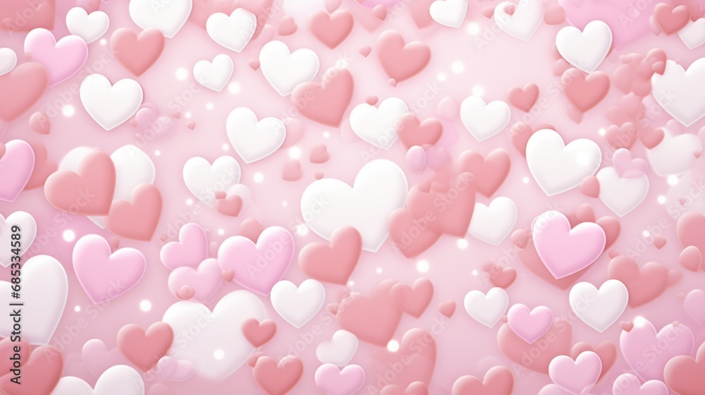 Elegantly designed pink and white backdrop adorned with a delightful mix of hearts and dots, forming a visually pleasing seamless pattern