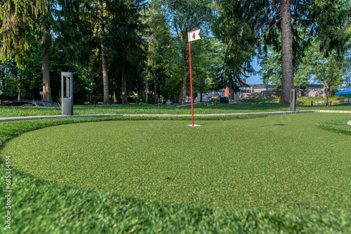 Beautiful mini golf course at sunny day.