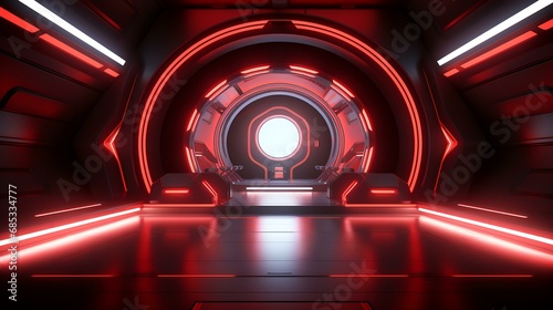 futuristic scifi tunnel corridor with glowing lights 3d rendering