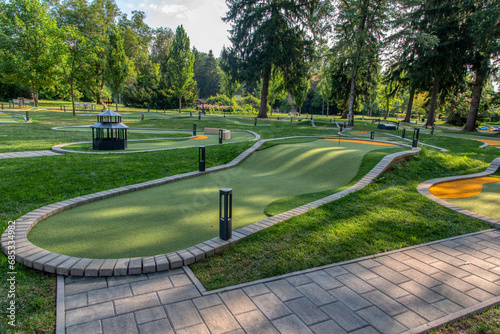 Beautiful mini golf course at sunny day.