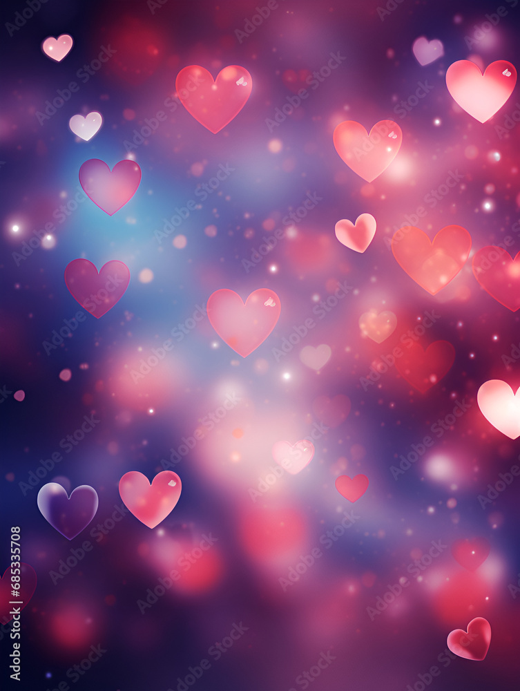 Blue abstract blurry background with hearts