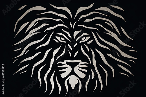 black and white stilized lion, AI generated photo