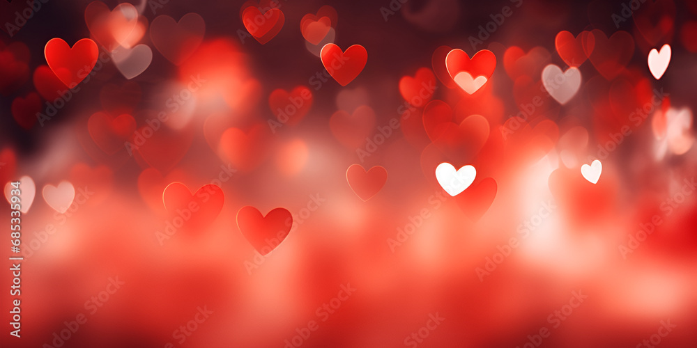 Red abstract blurry background with hearts Red abstract blurry background with hearts