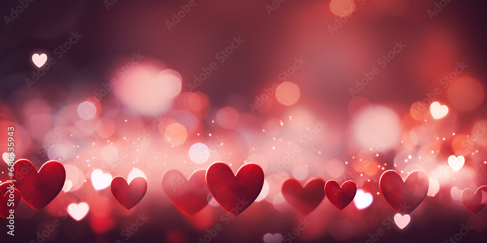 Red abstract blurry background with hearts