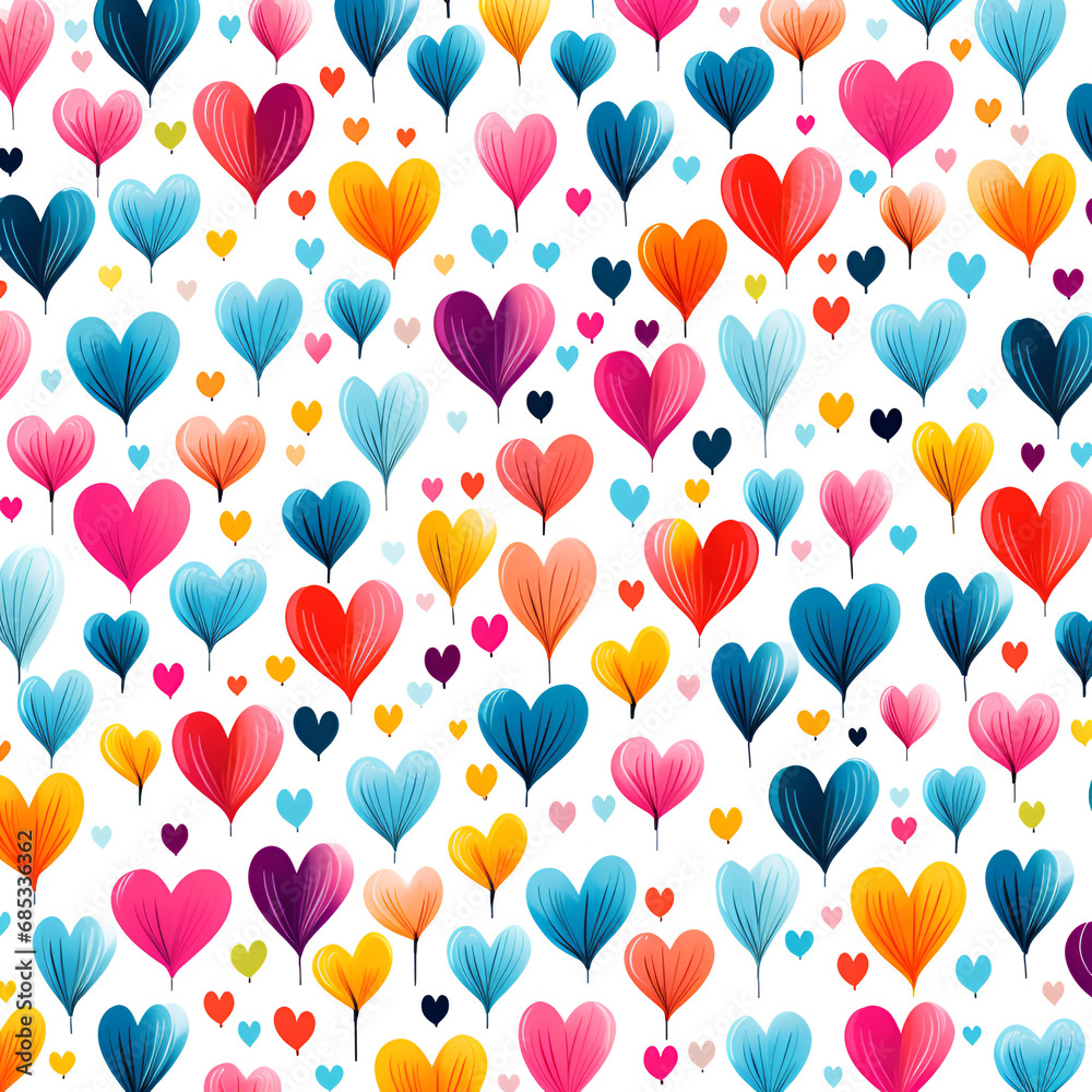 Seamless pattern with colorful hearts on white background