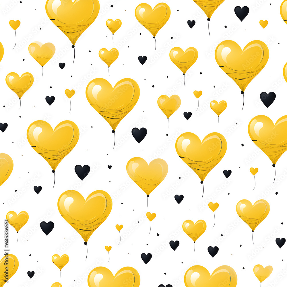 Seamless pattern with yellow hearts on white background