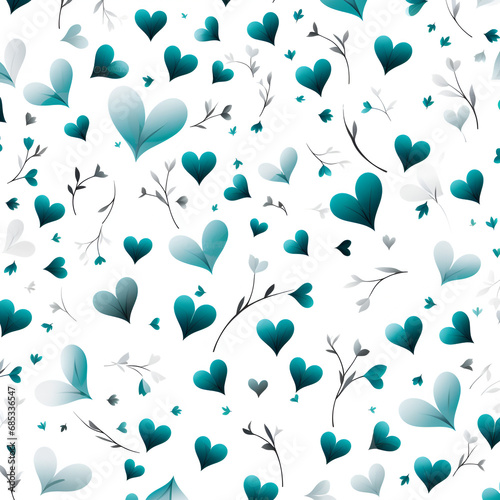 Seamless pattern with turquoise hearts on white background