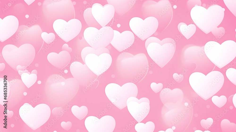 Pink and white background adorned with hearts and dots in a seamless pattern