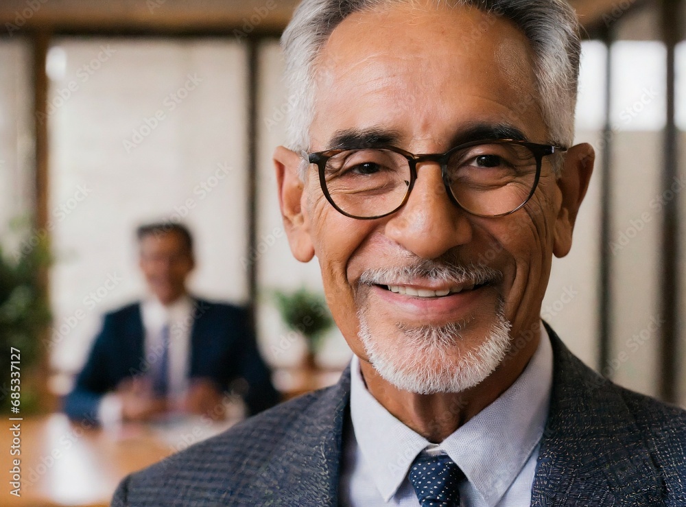 Senior Latin businessman elegant executive boss, confident smiling expression face closeup, hoary bearded manager in suit working at office with teamwork, at corporate meeting Senior Latin businessman elegant executive boss, confident smiling expression face closeup, hoary bearded manager in suit working at office with teamwork, at corporate meeting