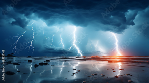 Lightning bolt on the sea photo