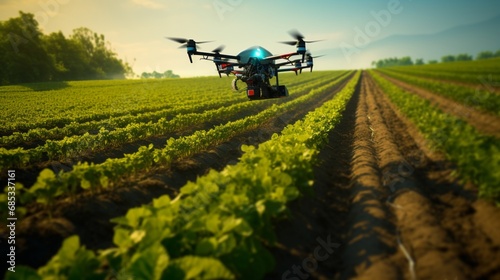 A precision agriculture drone mapping fields and optimizing irrigation.