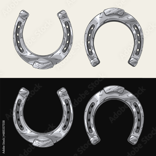 Steel horseshoe in vintage style. Talisman, amulet, symbol of good luck, wealth, success. Useful for western decoration