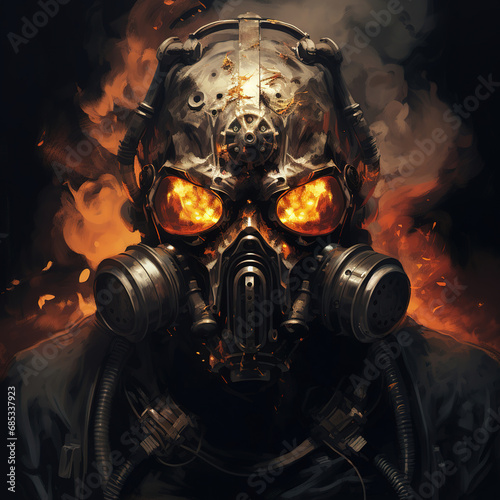 skull in steam with a gas mask, dark fantasy character, generative ai 
