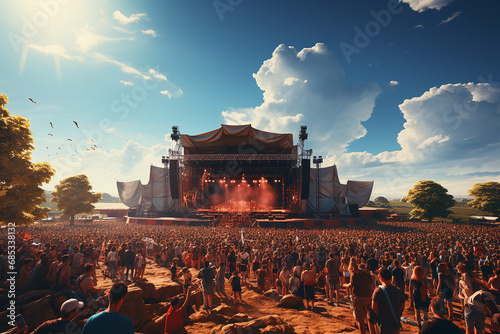Generative AI - A stage and the audience during the concert. rock music festival