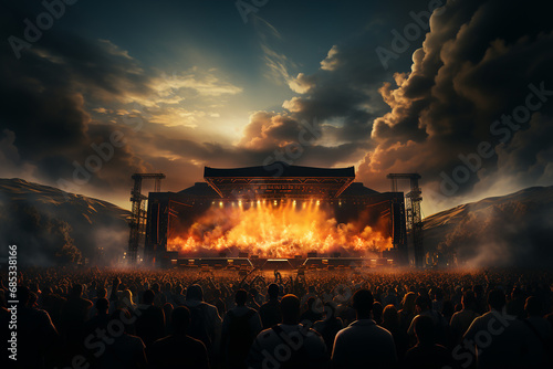 Generative AI - A stage and the audience during the concert. rock music festival