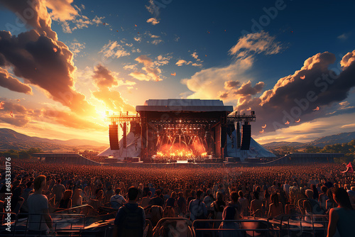 Generative AI - A stage and the audience during the concert. rock music festival