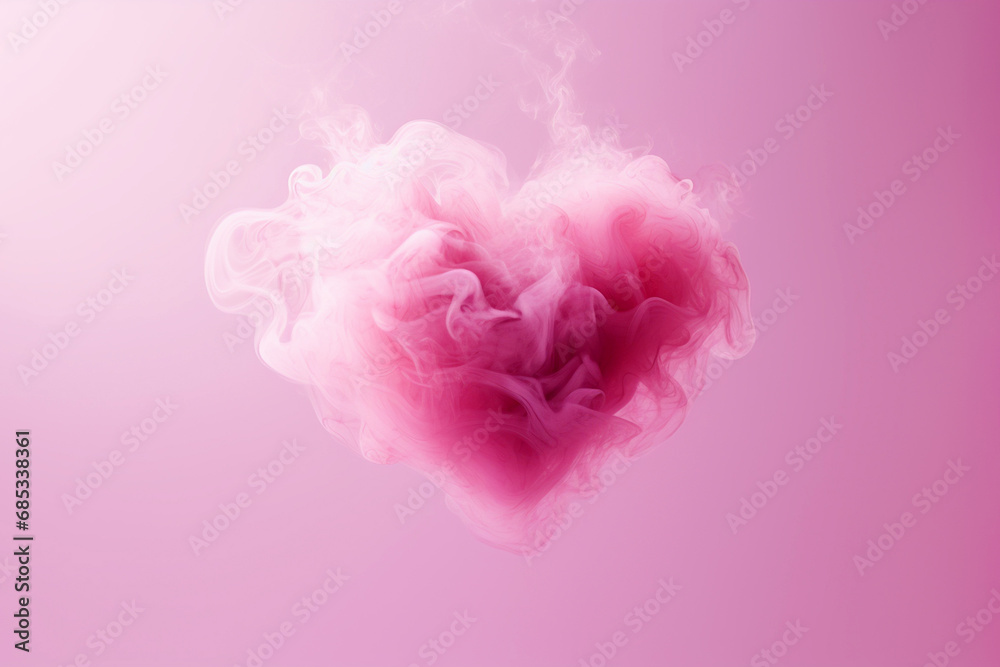 Pink smoky heart on pink background. Heart sign from pink smoke. Heart made of fog, heart shaped cloud. Minimal love concept, Valentine's Day greeting card, romantic background Pink smoky heart on pink background. Heart sign from pink smoke. Heart made of fog, heart shaped cloud. Minimal love concept, Valentine's Day greeting card, romantic background