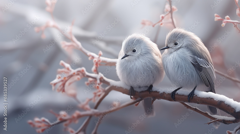 Snow winter with cute songbird. Bird Blue Tit in forest, snowflakes and nice lichen branch. First snow with animal. Wildlife scene from nature. Snow winter with cute songbird. Bird Blue Tit in forest, snowflakes and nice lichen branch. First snow with animal. Wildlife scene from nature.