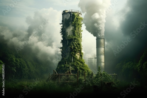 ,A factory's smoking stack raises awareness about the environmental impact of industrial activities, urging a shift towards cleaner alternatives photo