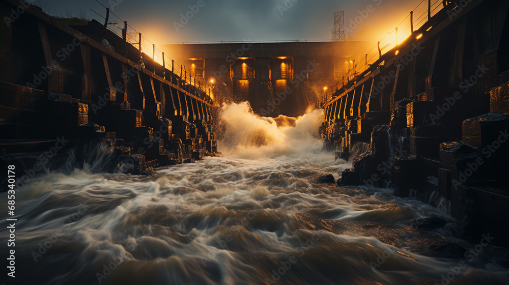 hydroelectric power station panorama beautiful view - obrazy, fototapety, plakaty 