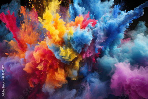 Burst of multicolored powder creating a striking abstract pattern, capturing the energy and excitement of the moment